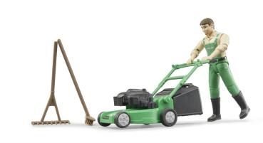 Preview: bworld Gärtner mit Rasenmäher und Garten